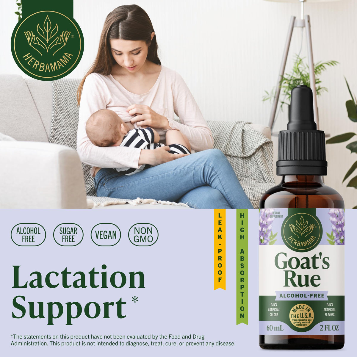 HERBAMAMA Goat's Rue Tincture Lactation Support - 2 Fl Oz - image 2