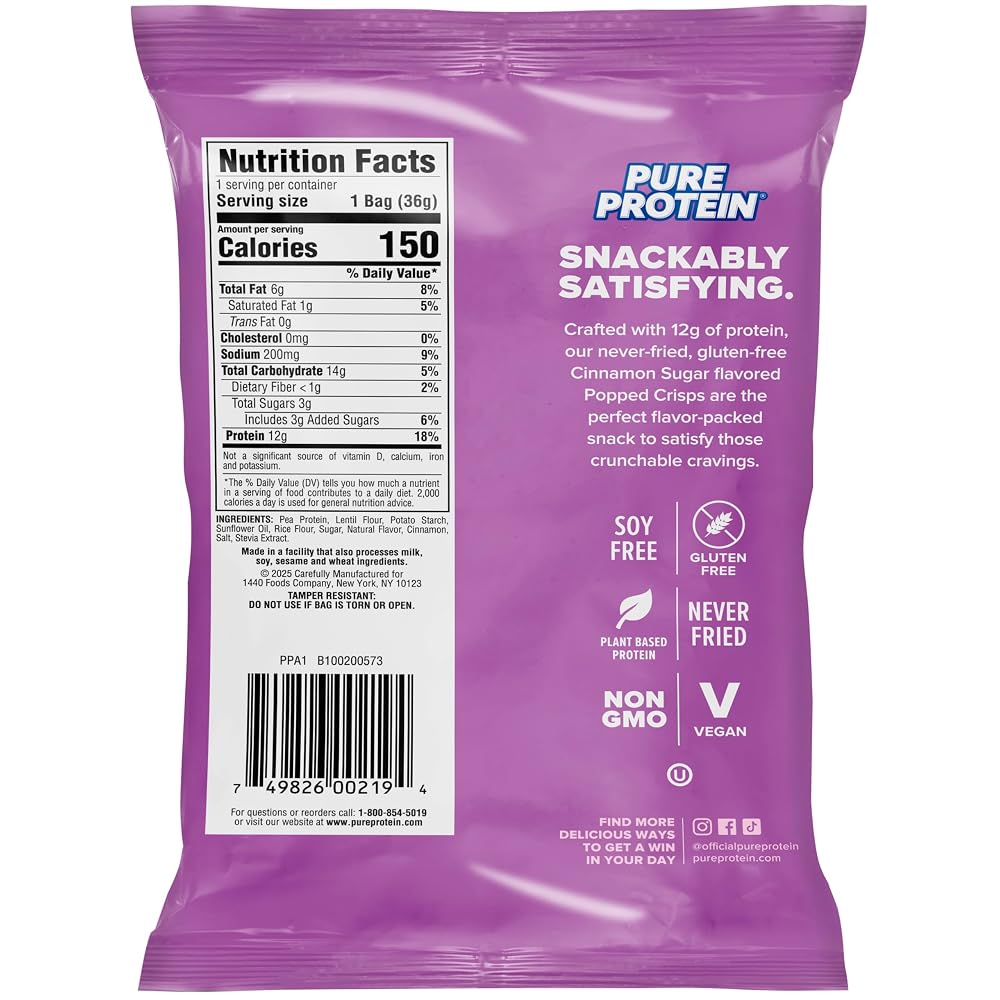 Pure Protein Cinnamon Sugar Popped Crisps 12g Plant-Based - 12 Ct - image 2