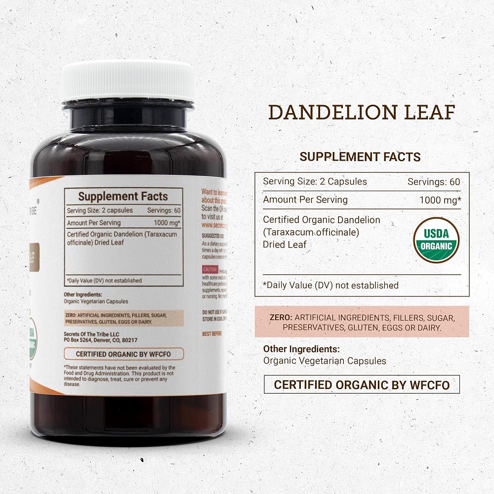 Secrets of the Tribe Dandelion Leaf USDA Organic Capsules