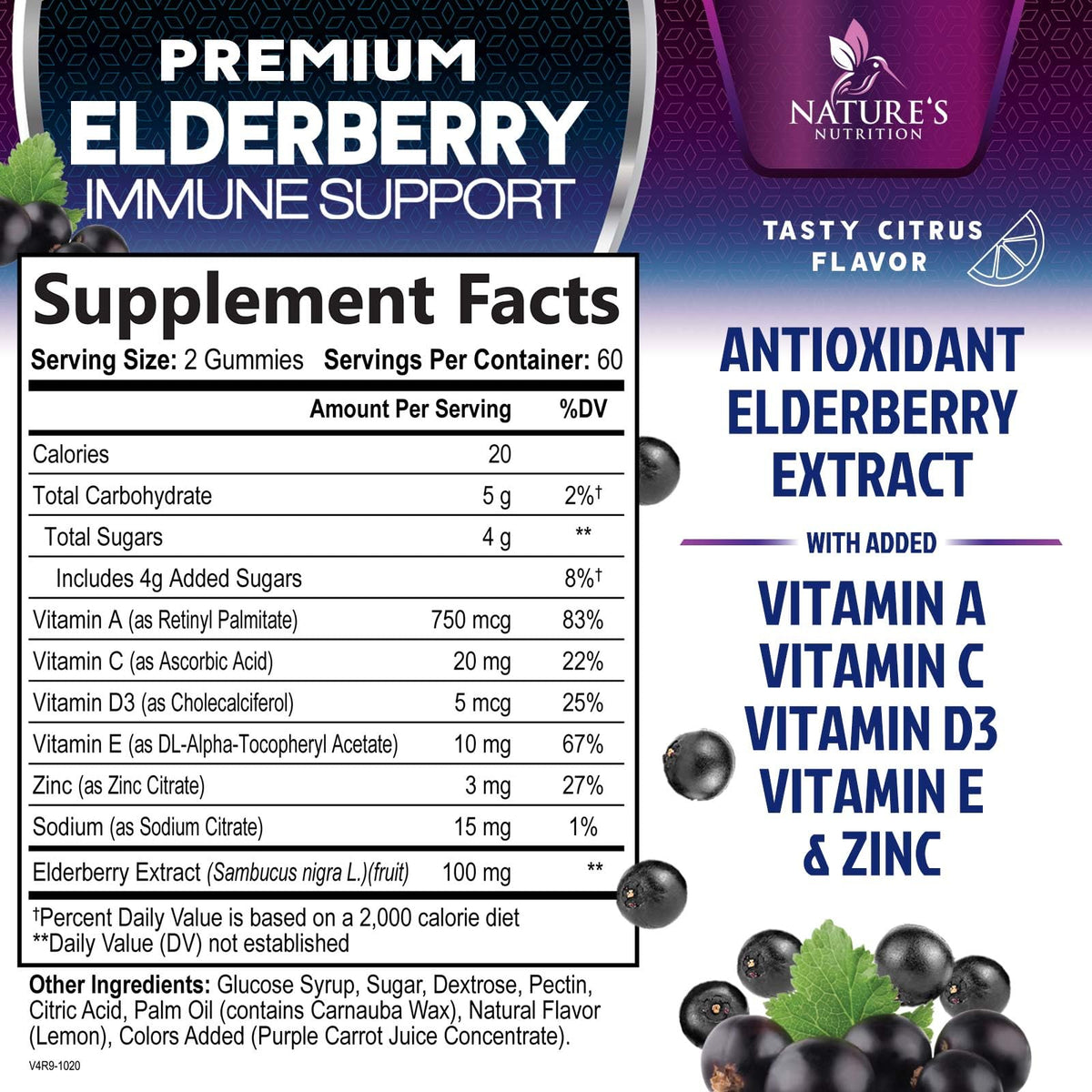 Nature's Nutrition Elderberry Immune Support Gummies 100mg - 3X