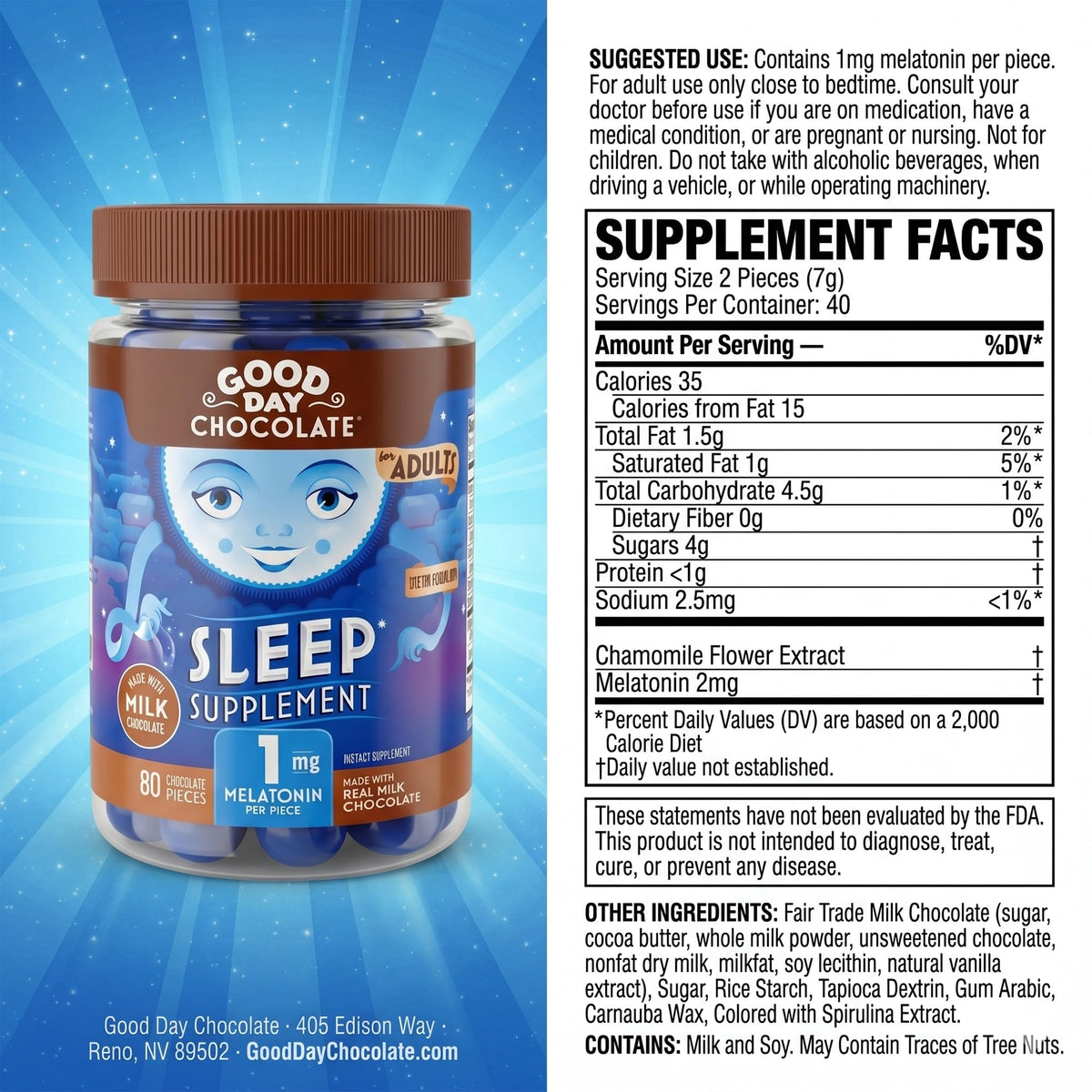 Good Day Chocolate Melatonin 1 mg Sleep Aid - 80 Count - image 2