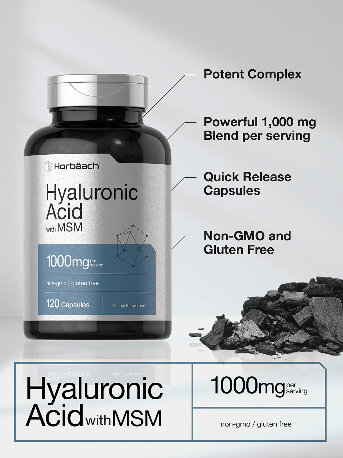 Horbäach Hyaluronic Acid with MSM 1000 mg - 120 Capsules - image 3