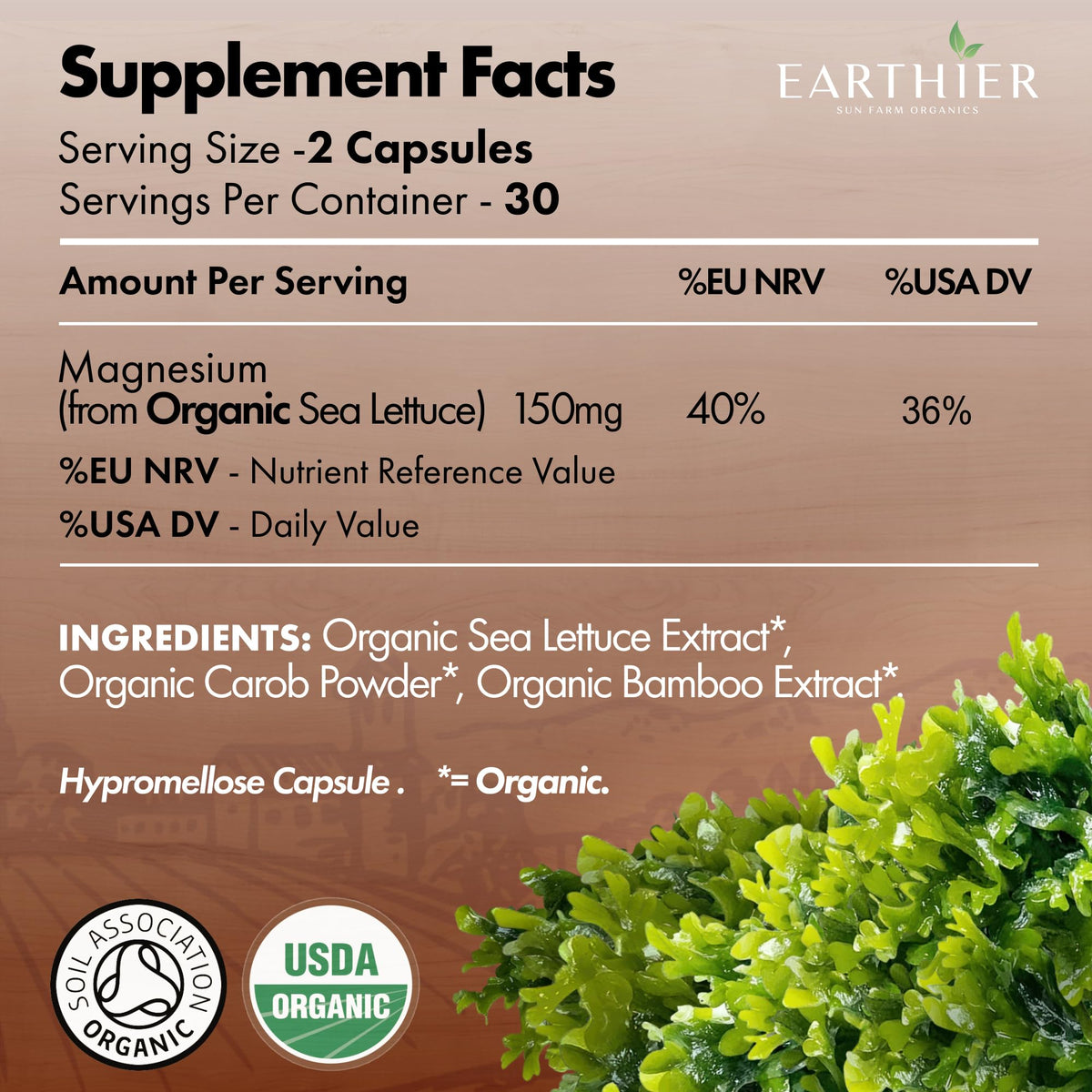 Earthier Organic Magnesium Whole Food - 60 Vegetarian Capsules - image 2