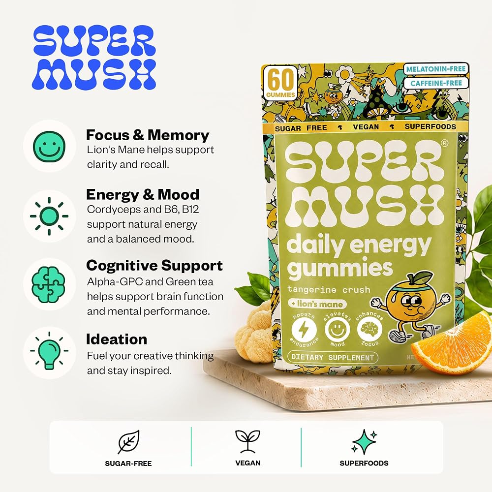 SuperMush Daily Energy Gummies - Lion's Mane & Cordyceps