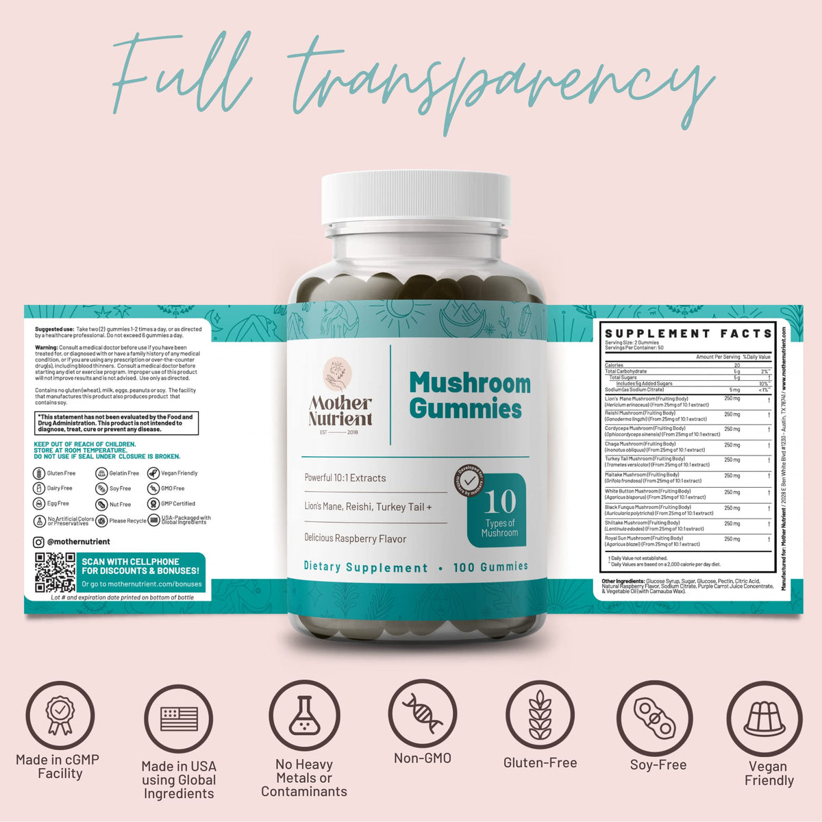 Mother Nutrient Mushroom Gummies for Focus and Energy - 100 Count - image 6