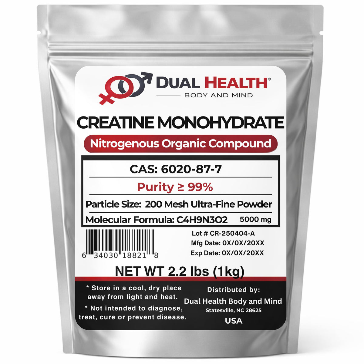 Dual Health Creatine Monohydrate Powder 5g Serving - 1000g