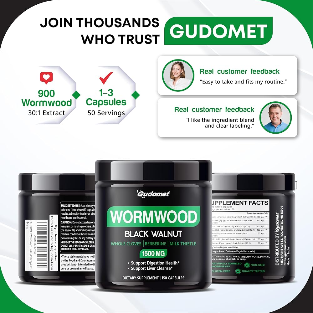 GUDOMET Wormwood Complex 1,500 mg Digestive Support - 150 Capsules - image 9