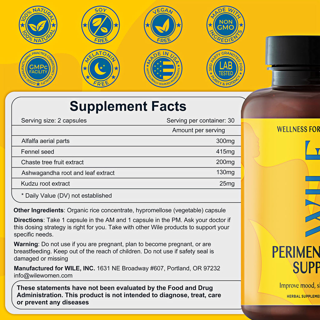 WILE Menopause Support Supplement with Ashwagandha - 60 Capsules - image 3