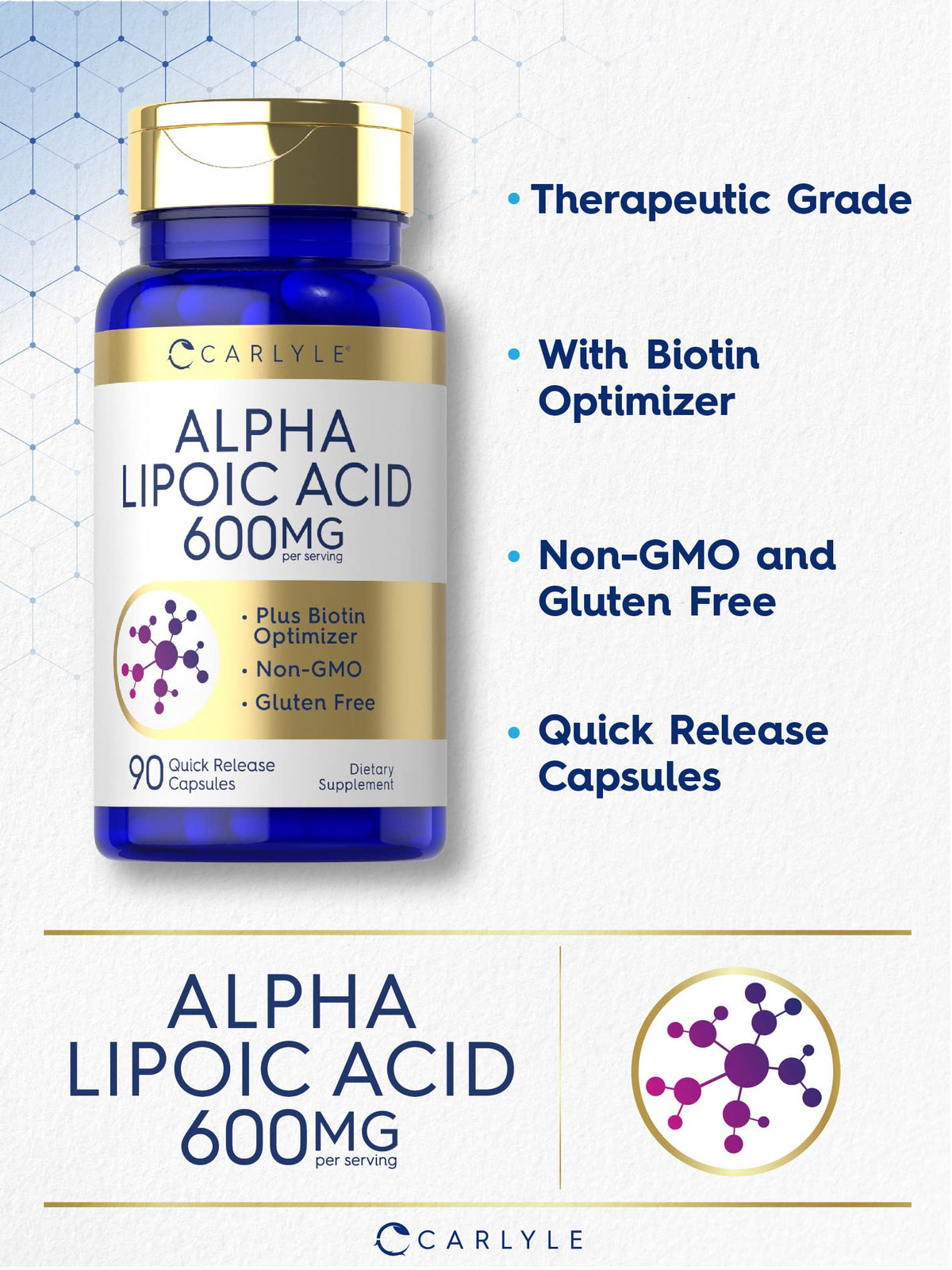 Carlyle Alpha Lipoic Acid 600mg with Biotin - 90 Capsules - image 3