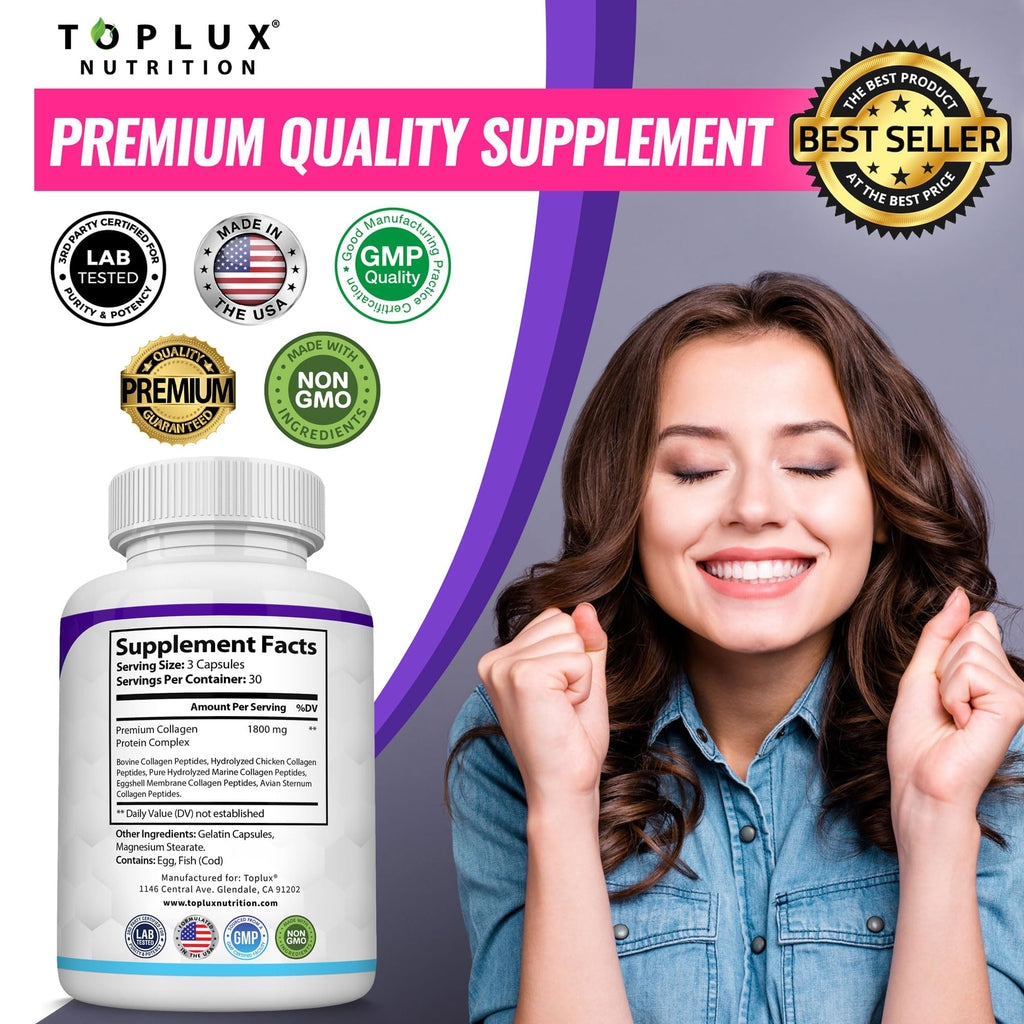 Toplux Multi Collagen Peptides Pills 1800 Mg Complex - Type I