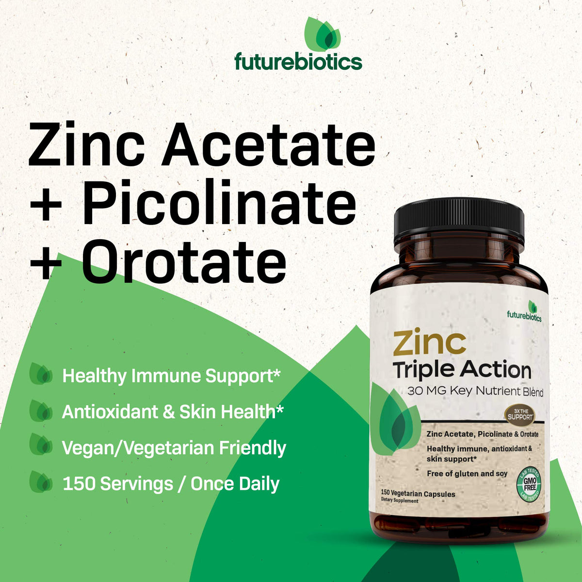 Futurebiotics Zinc Triple Action 30mg Immune Support - 150 Vegetarian Capsules - image 4