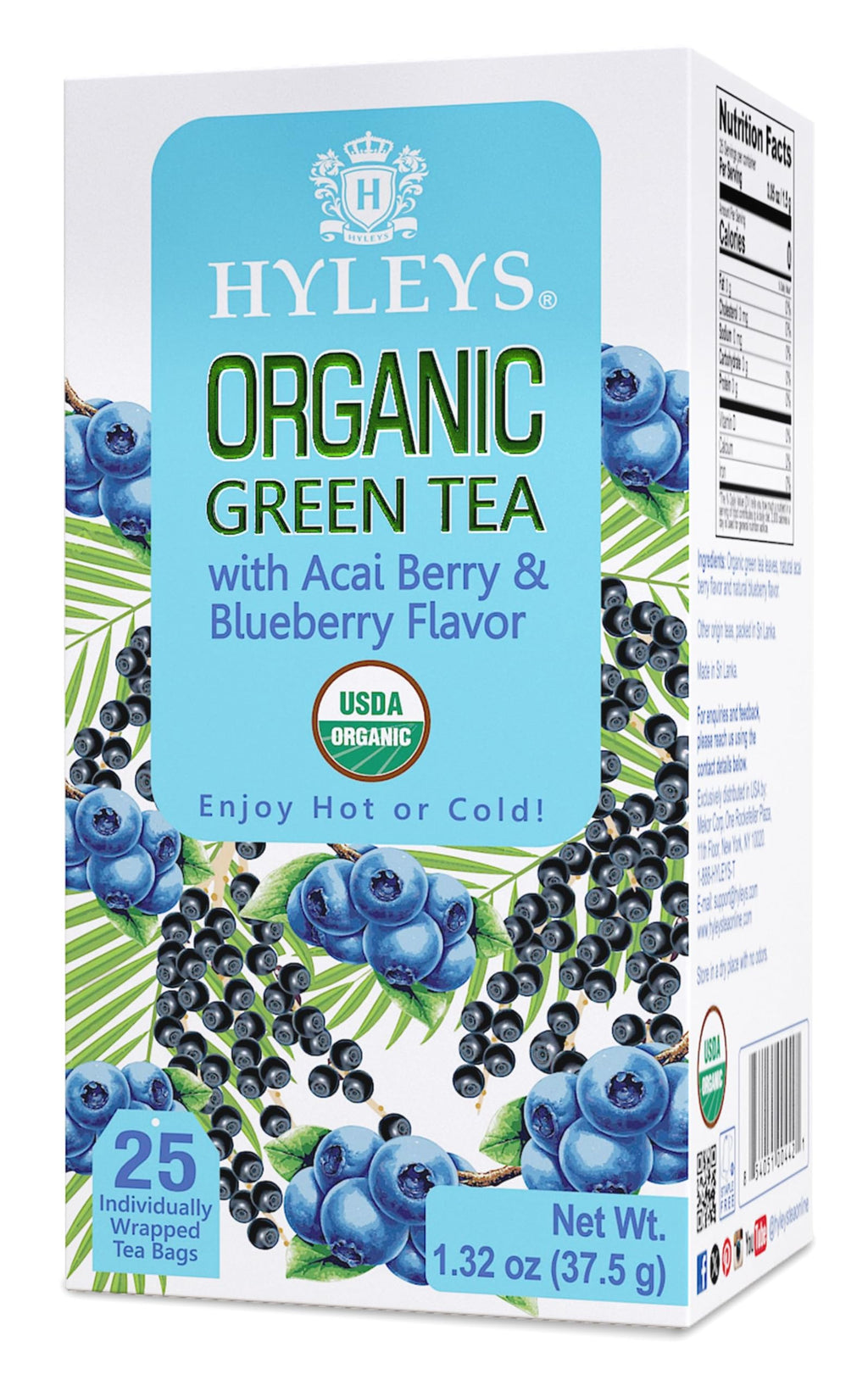 Hyleys Organic Green Tea Acai & Blueberry - 25 Tea Bags