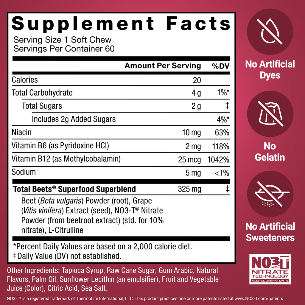 Force Factor Total Beets Soft Chews with Beetroot
