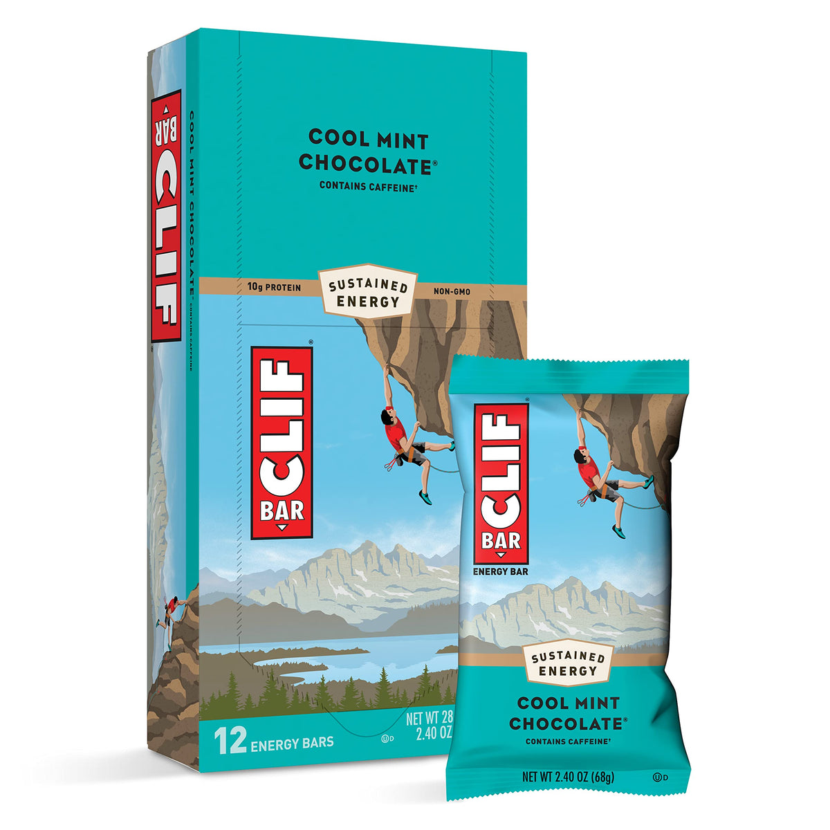 CLIF Bar Cool Mint Chocolate Energy Bars with Caffeine - 12 Count