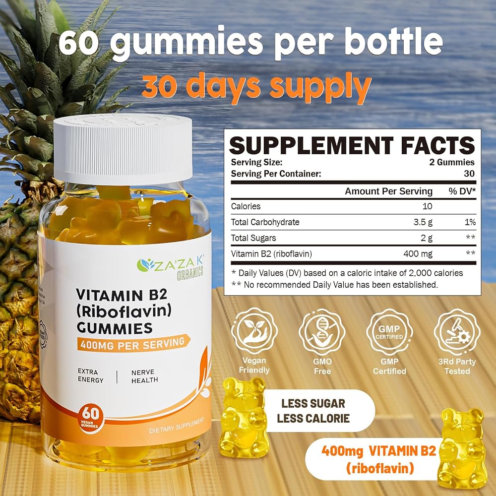 ZA'ZA K ORGANICS Vitamin B2 Riboflavin 400 mg Gummies - 60 Gummies - image 2