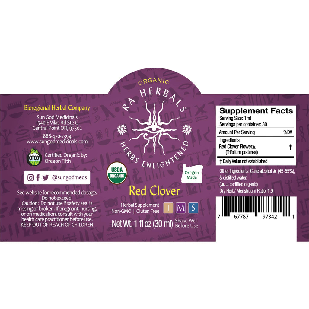 Sun God Medicinals Ra Herbals Organic Red Clover Liquid Extract - 1 fl oz - image 2