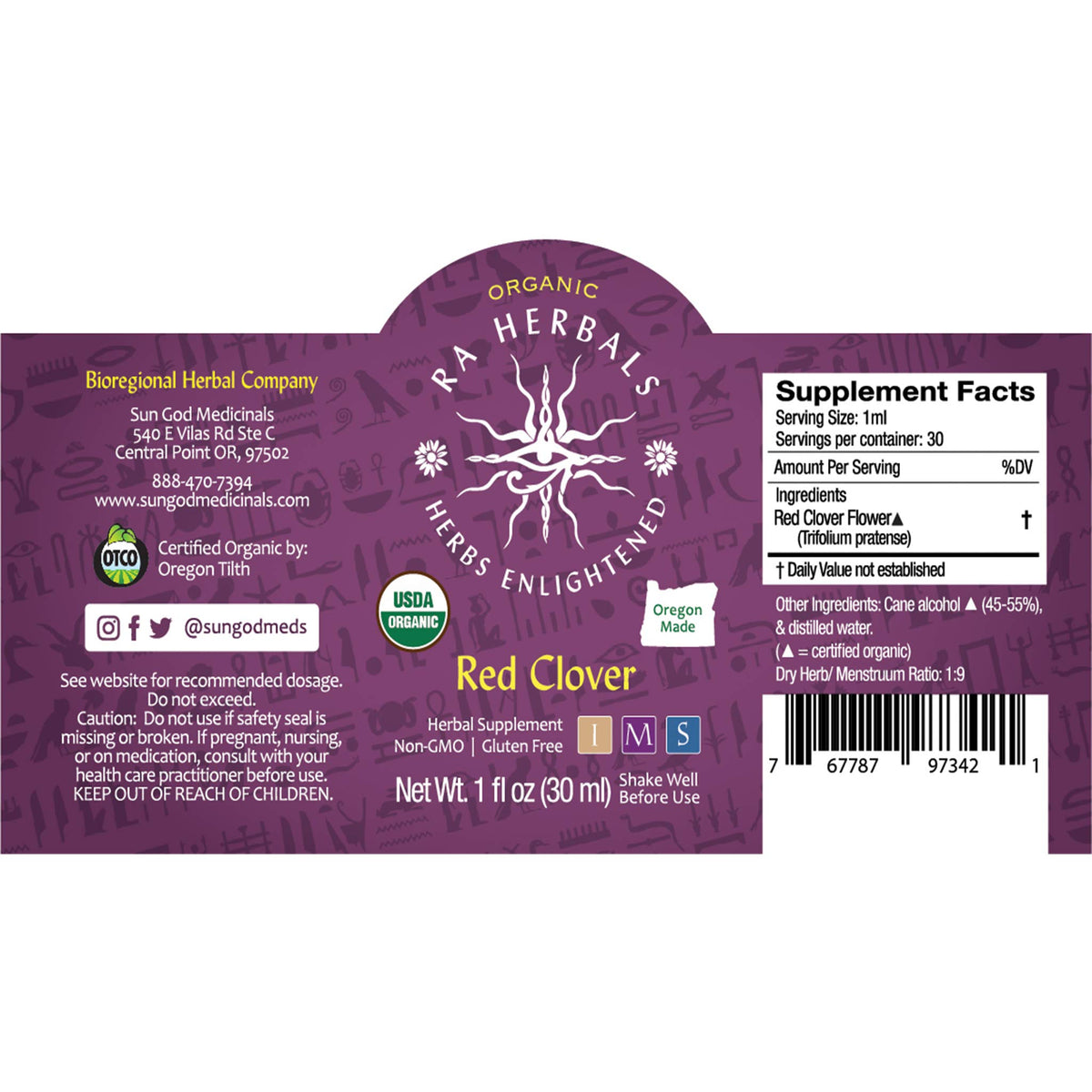 Sun God Medicinals Ra Herbals Organic Red Clover Liquid Extract - 1 fl oz - image 2