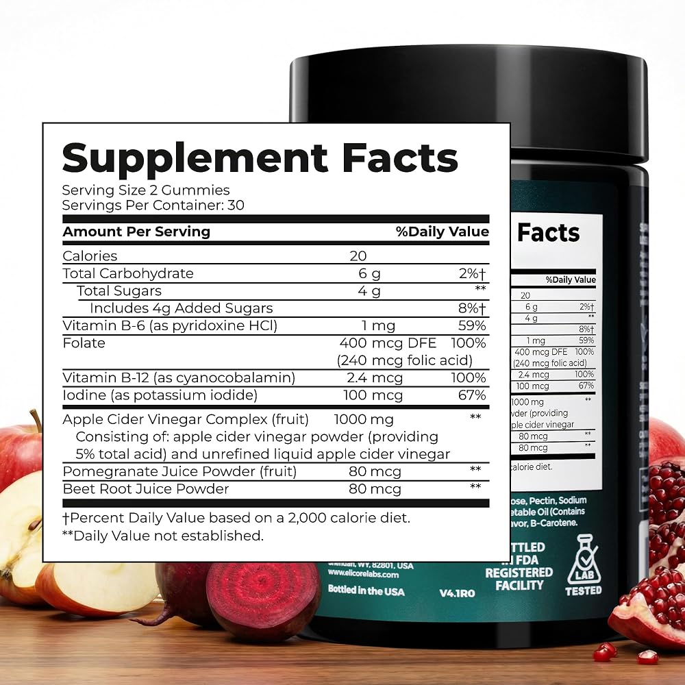 ELICORE Apple Cider Vinegar Gummies 1000mg Weight Management - 60 Count - image 4