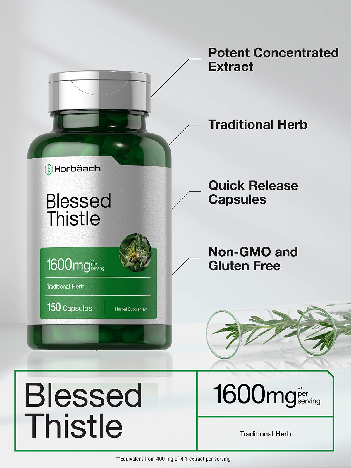 Horbäach Blessed Thistle Capsules - 150 Count - image 3