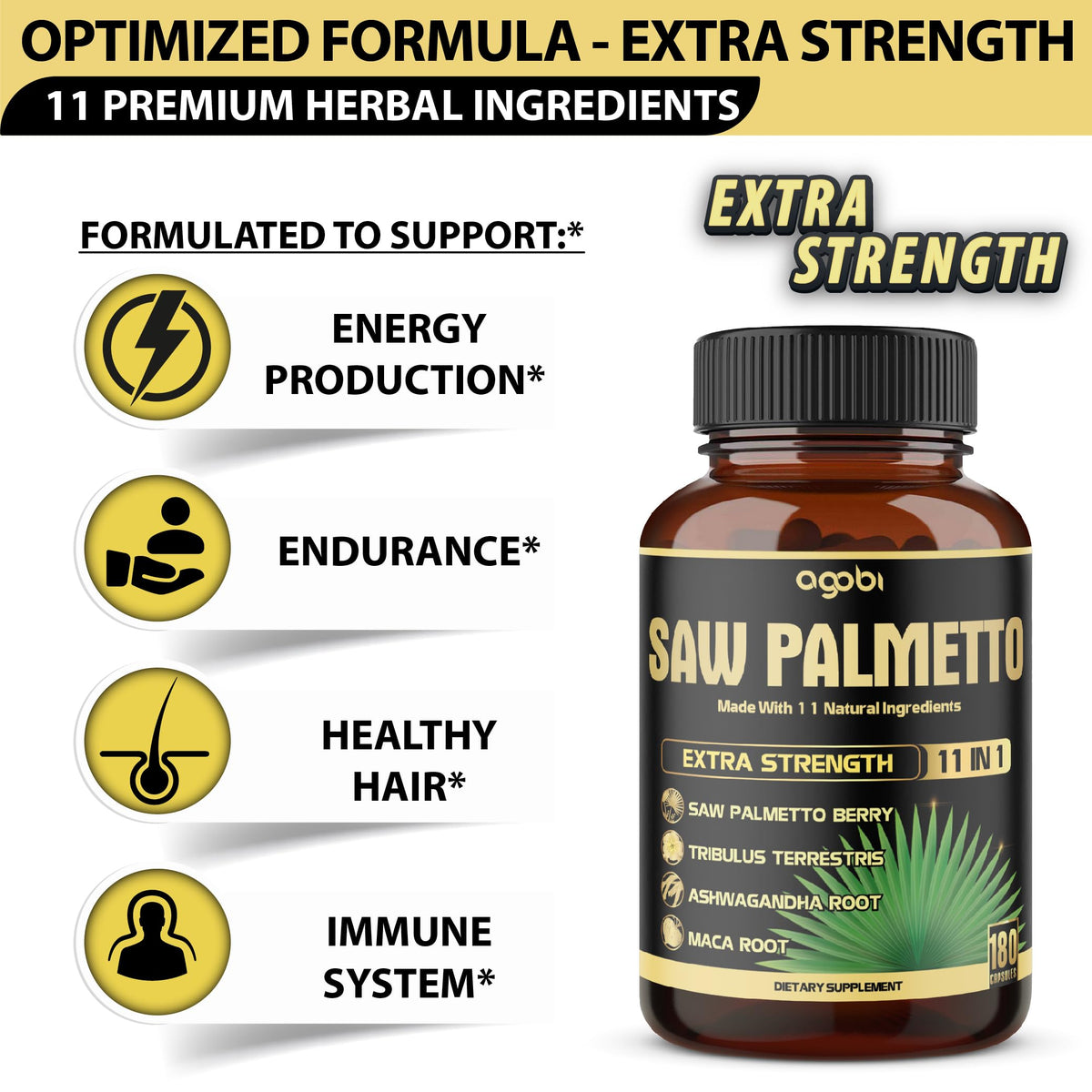 Agobi Saw Palmetto 11-in-1 Herbal Complex - 180 Capsules - image 3