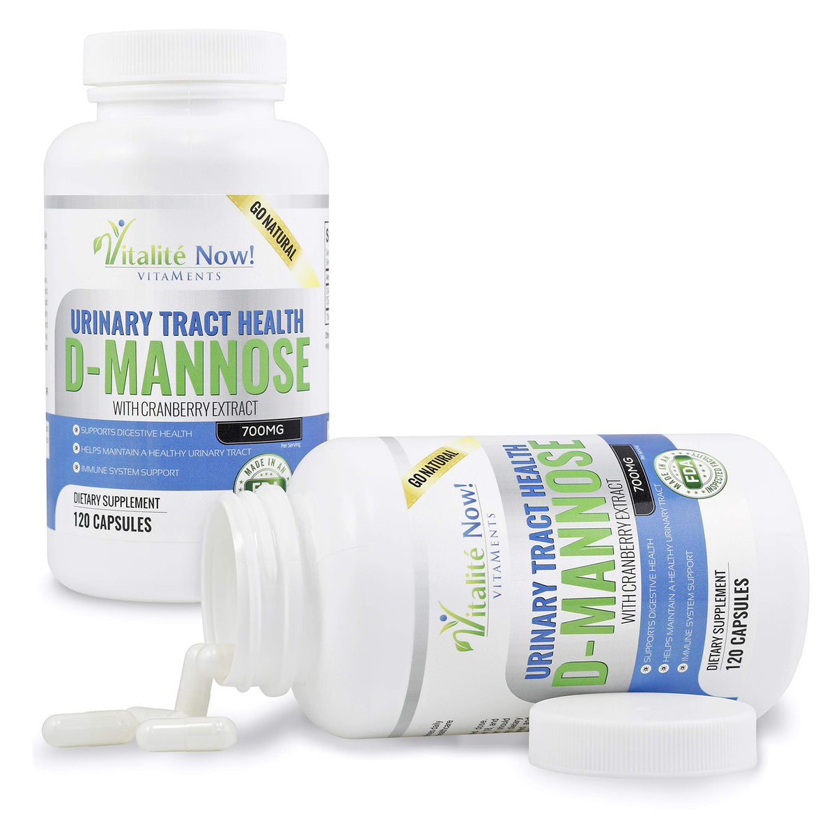Vitalité Now! D-Mannose with Cranberry Extract - 120 Capsules - image 2