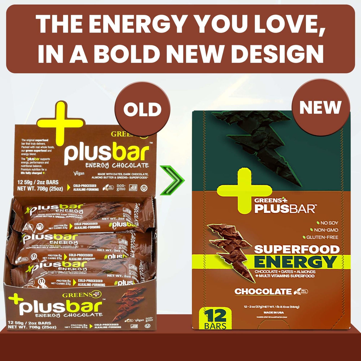 Greens+ Plusbar Chocolate Energy Bar Gluten Free - 12 Bars - image 4