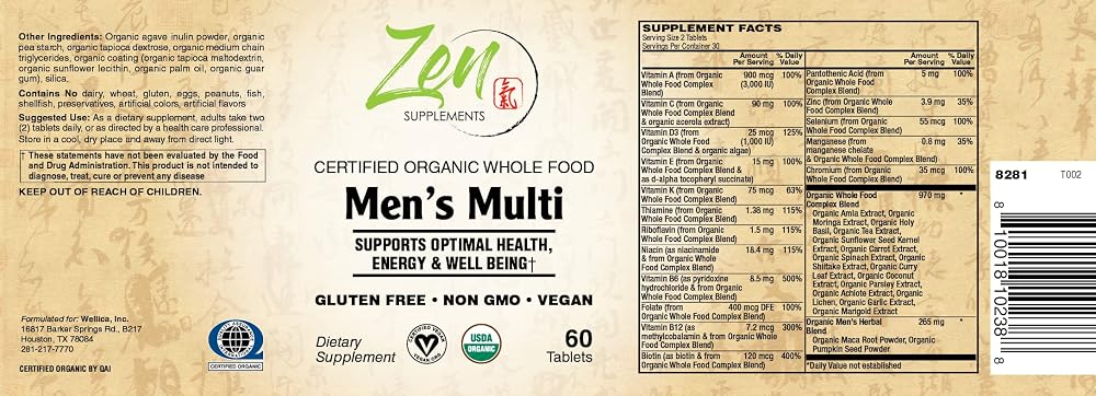 Zen Supplements Whole Food Organic Men's Multivitamin - 120 Tablets - image 2