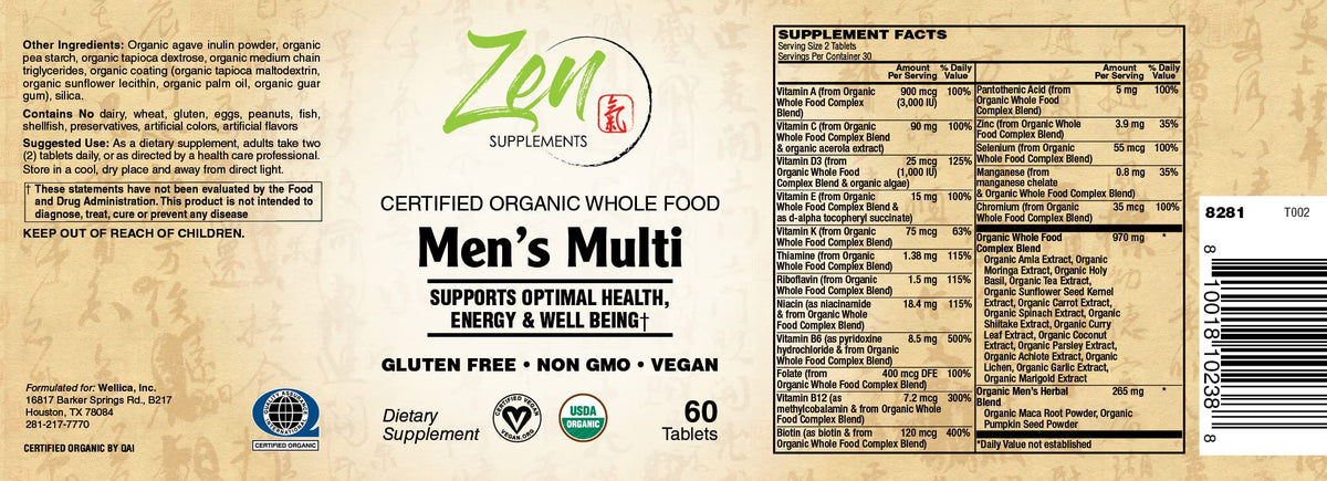 Zen Supplements Whole Food Organic Men's Multivitamin - 60 Tablets - image 2