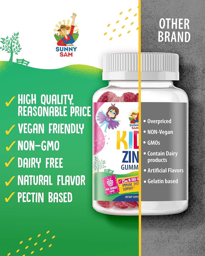 SUNNY SAM Zinc Gummies for Kids & Adults - Zinc Chewable Gummy