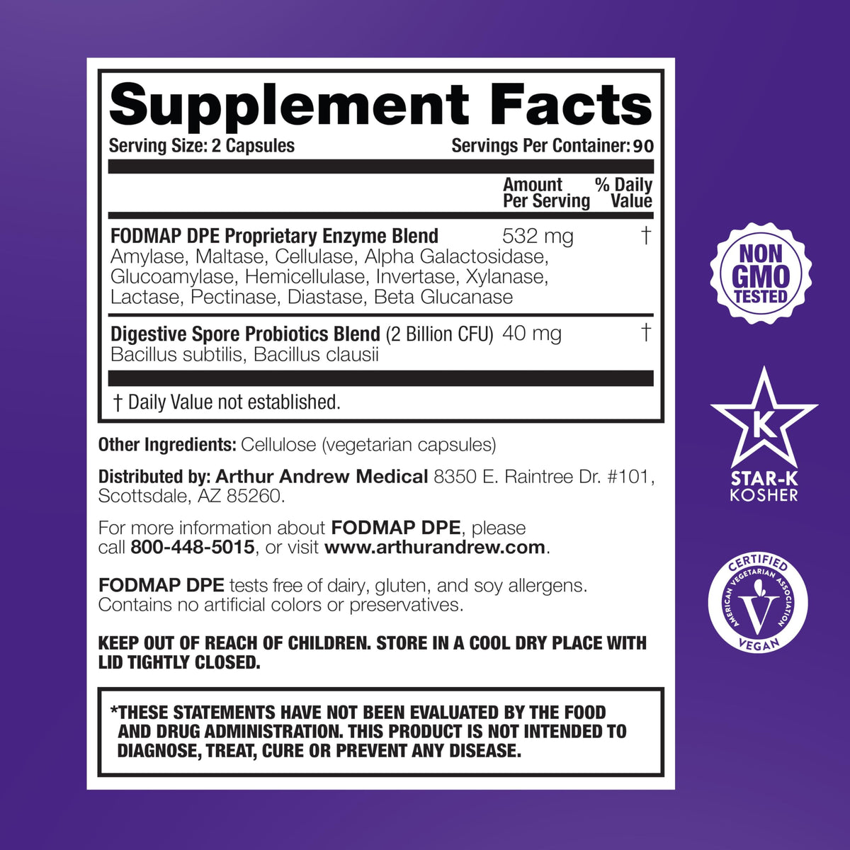 Arthur Andrew Medical, FODMAP DPE, Digestive Enzymes, Capsules