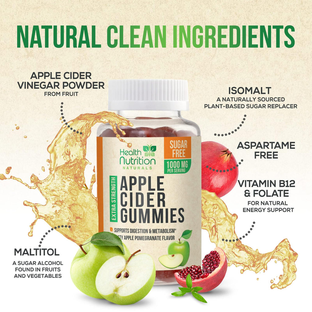 Health Nutrition Naturals Apple Cider Vinegar Gummies Zero Sugar