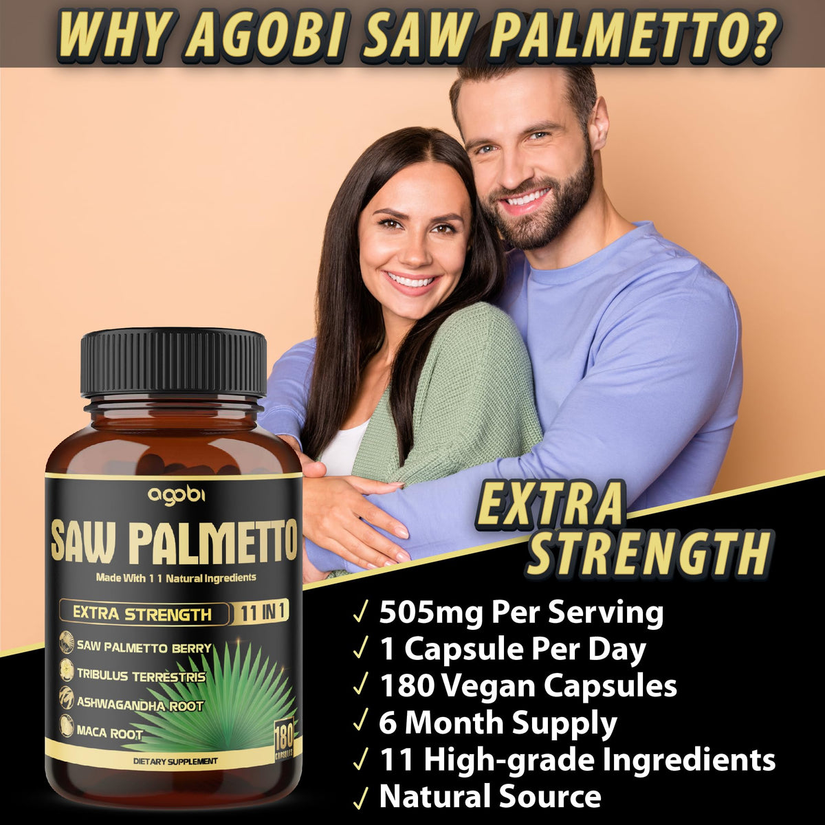 Agobi Saw Palmetto 11-in-1 Herbal Complex - 180 Capsules - image 5