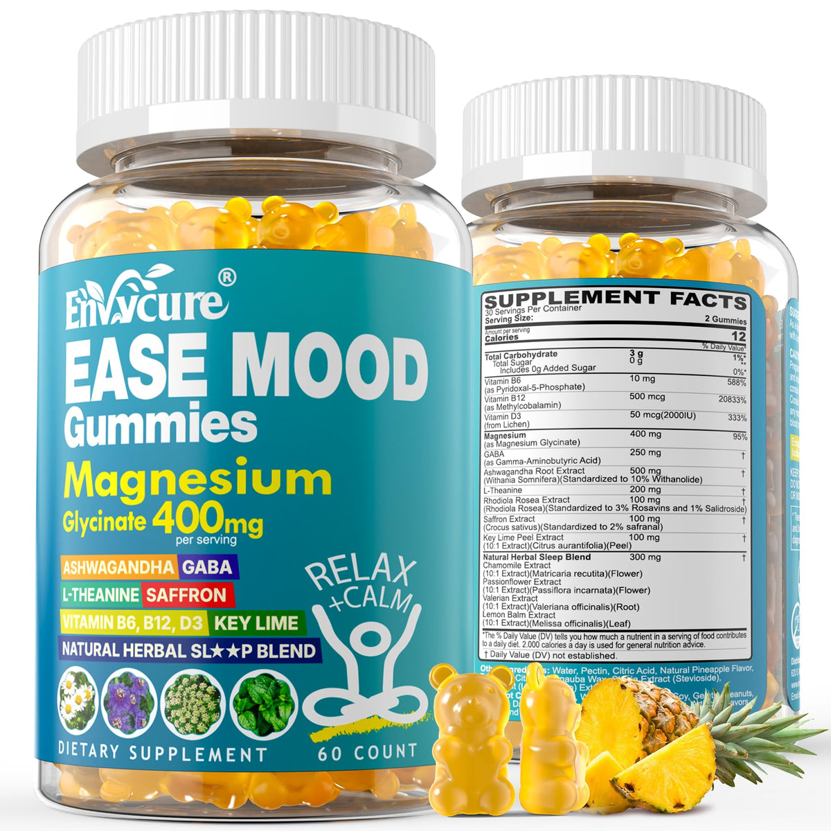 EnvyCure Sugar Free Magnesium Glycinate Gummies 400mg with Ashwagandha
