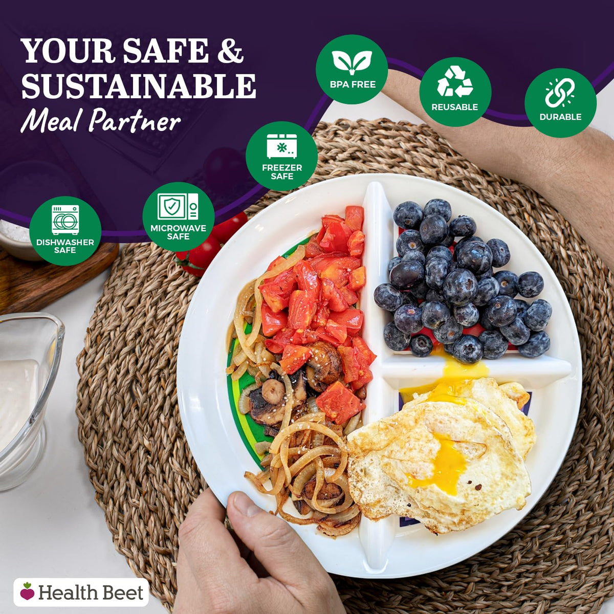 Health Beet 10" Diabetic Portion Control Plate - 1 Pack - image 5
