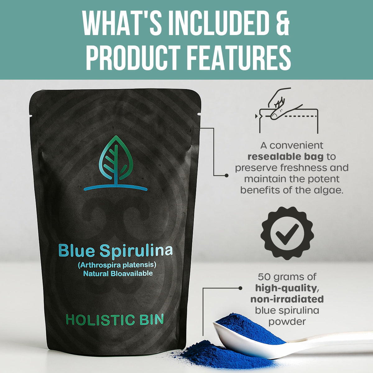 Holistic Bin Blue Spirulina Powder Organic - 50 Grams - image 2