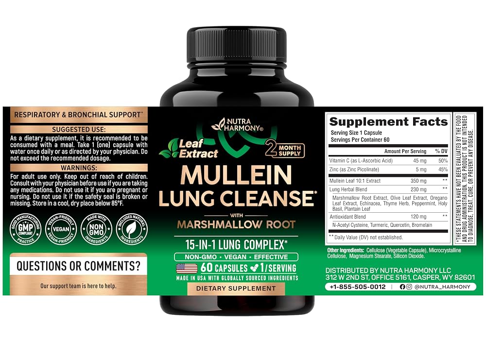 NUTRAHARMONY Mullein Lung Detox - Mullein Leaf Extract - Marshmallow