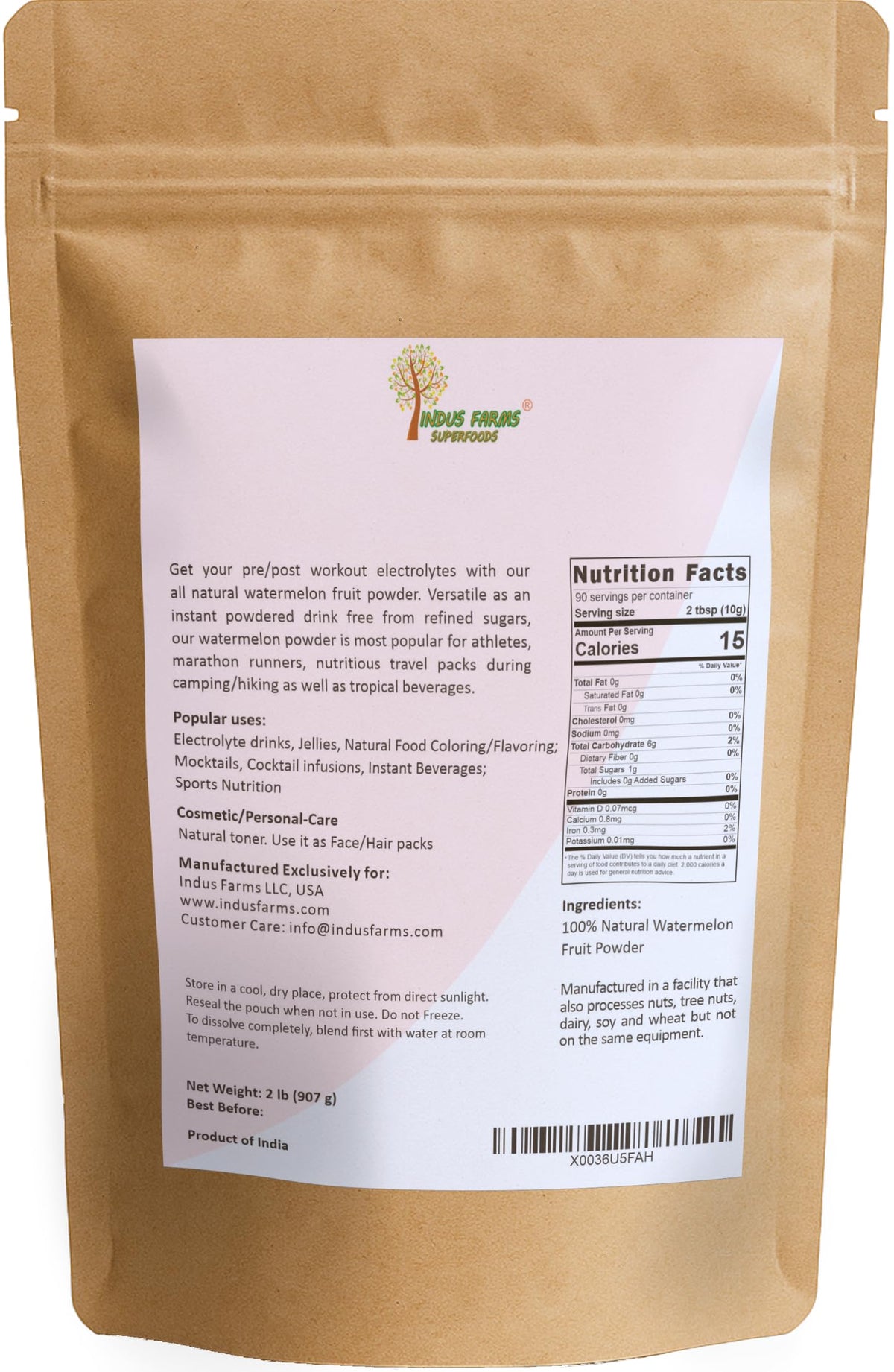 Indus Farms Watermelon Powder, Pre-Workout & Post-Workout Drink, 8 oz