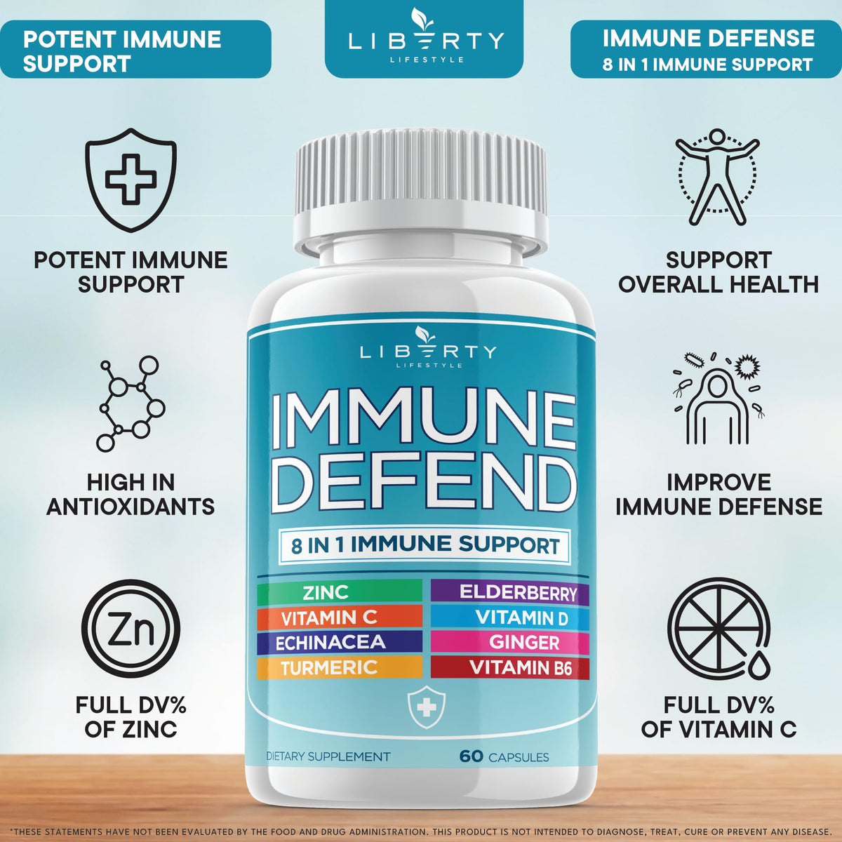 Liberty Lifestyle 8 in 1 Immune Supplement with Echinacea