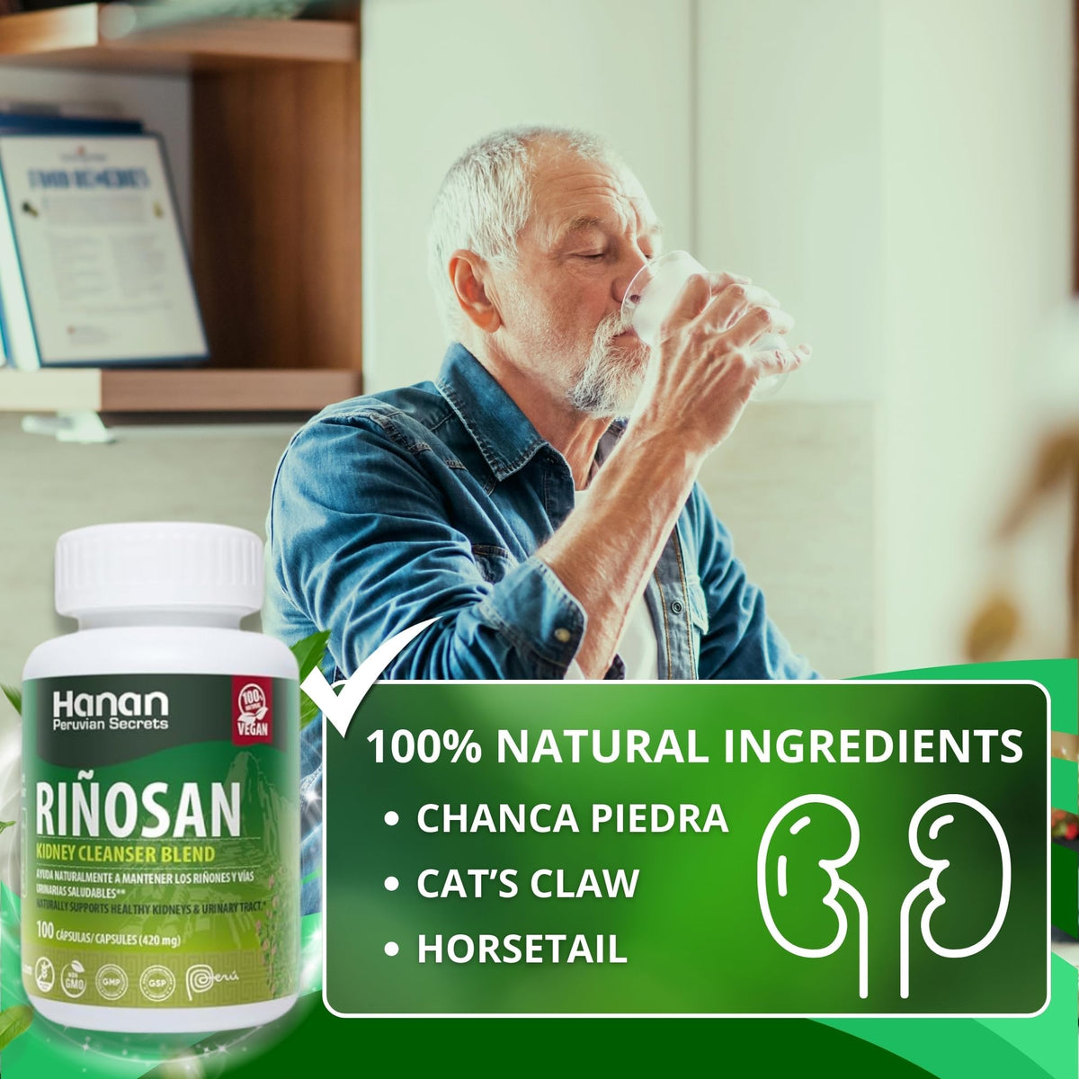 Hanan Riñosan Herbal Supplement with Chanca Piedra - 100 Capsules - image 2