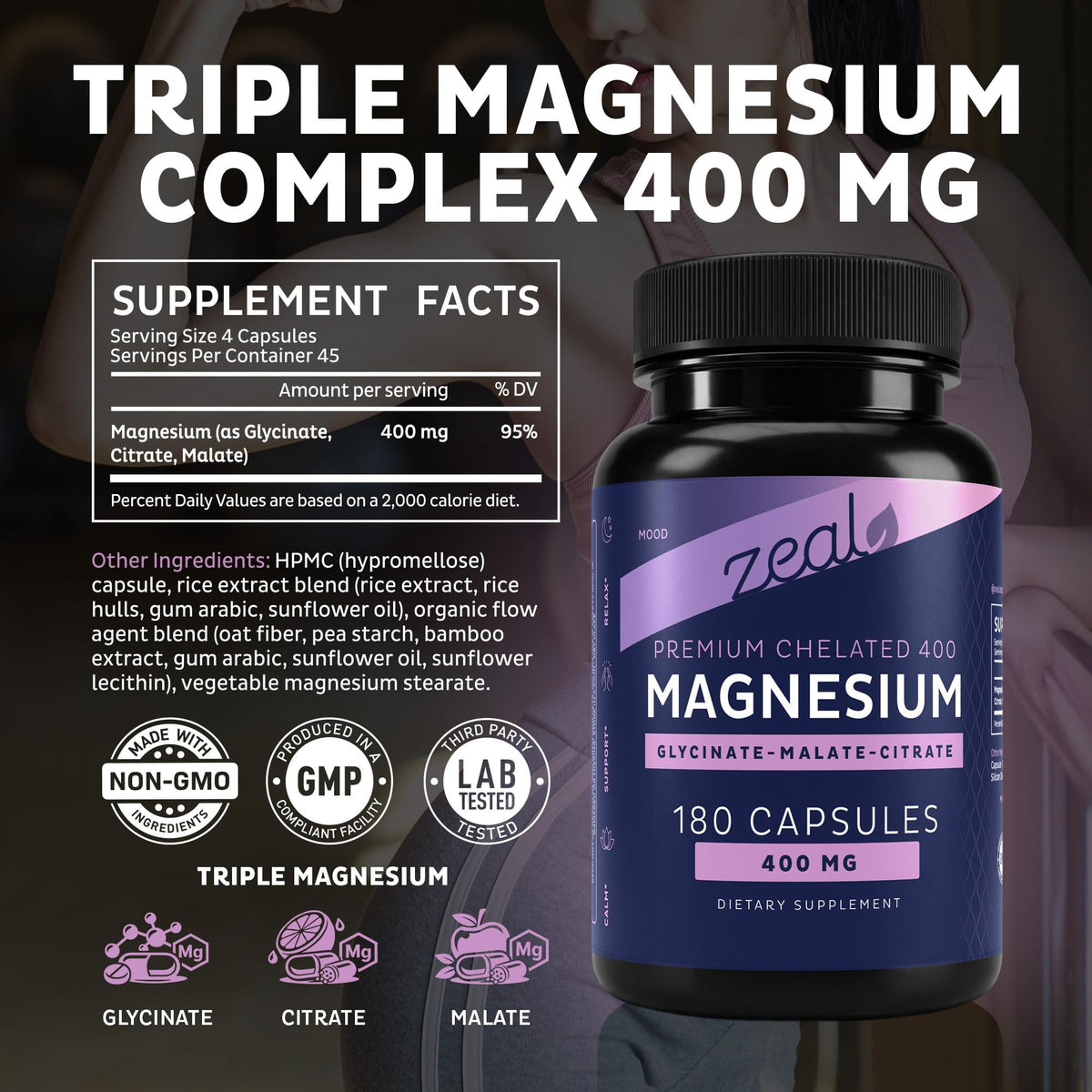 Zeal Naturals Triple Magnesium Complex 400mg - 180 Capsules - image 7