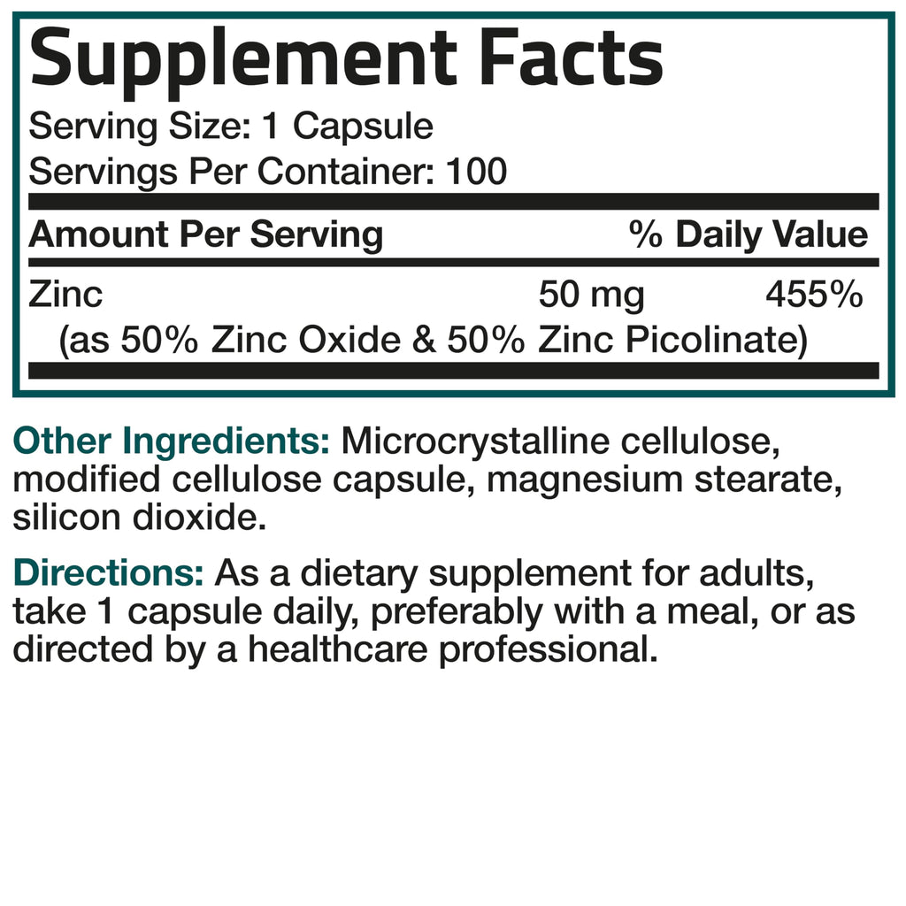 Bronson Zinc Complex 50 mg - 100 Vegetarian Capsules - image 6