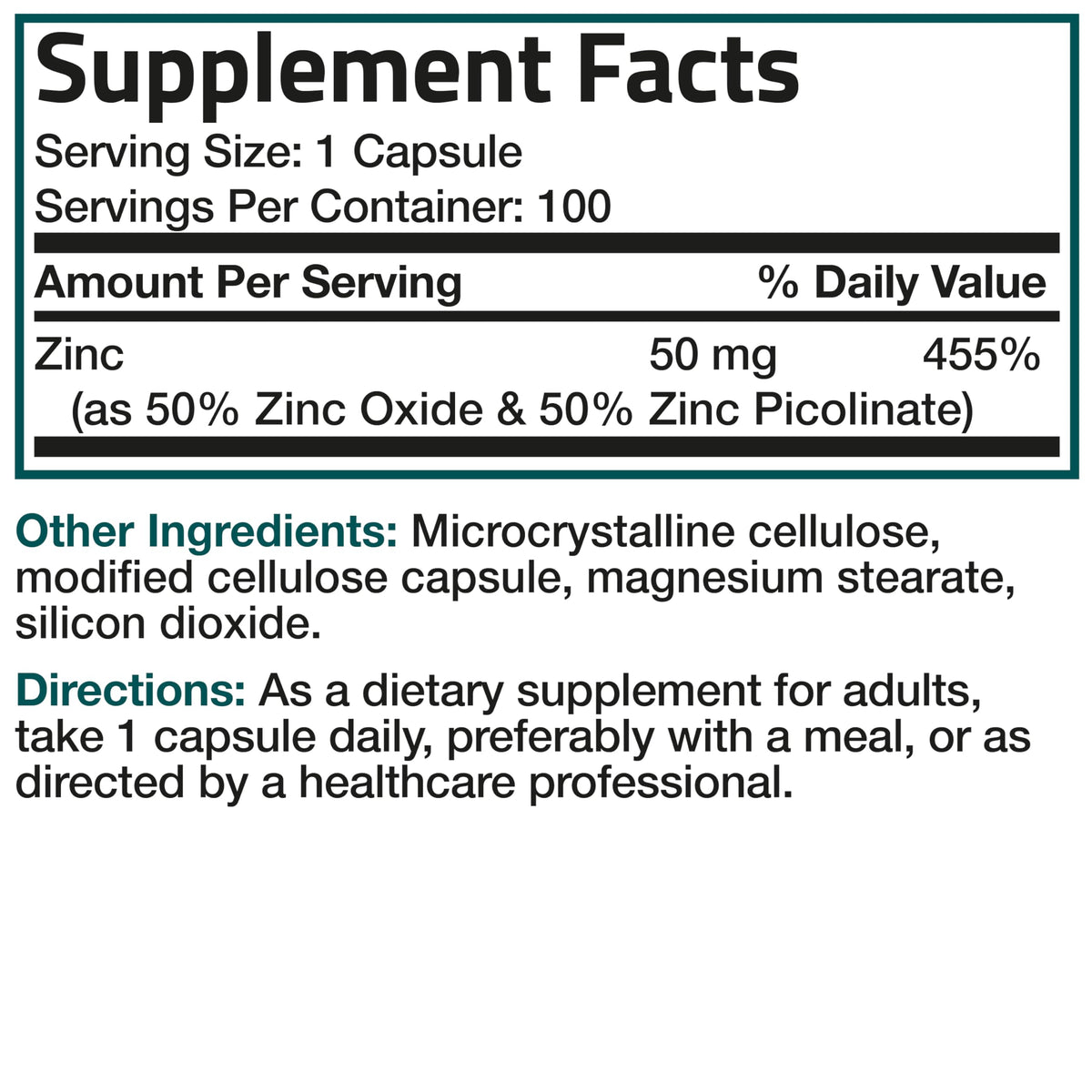 Bronson Zinc Complex 50 mg - 100 Vegetarian Capsules - image 6