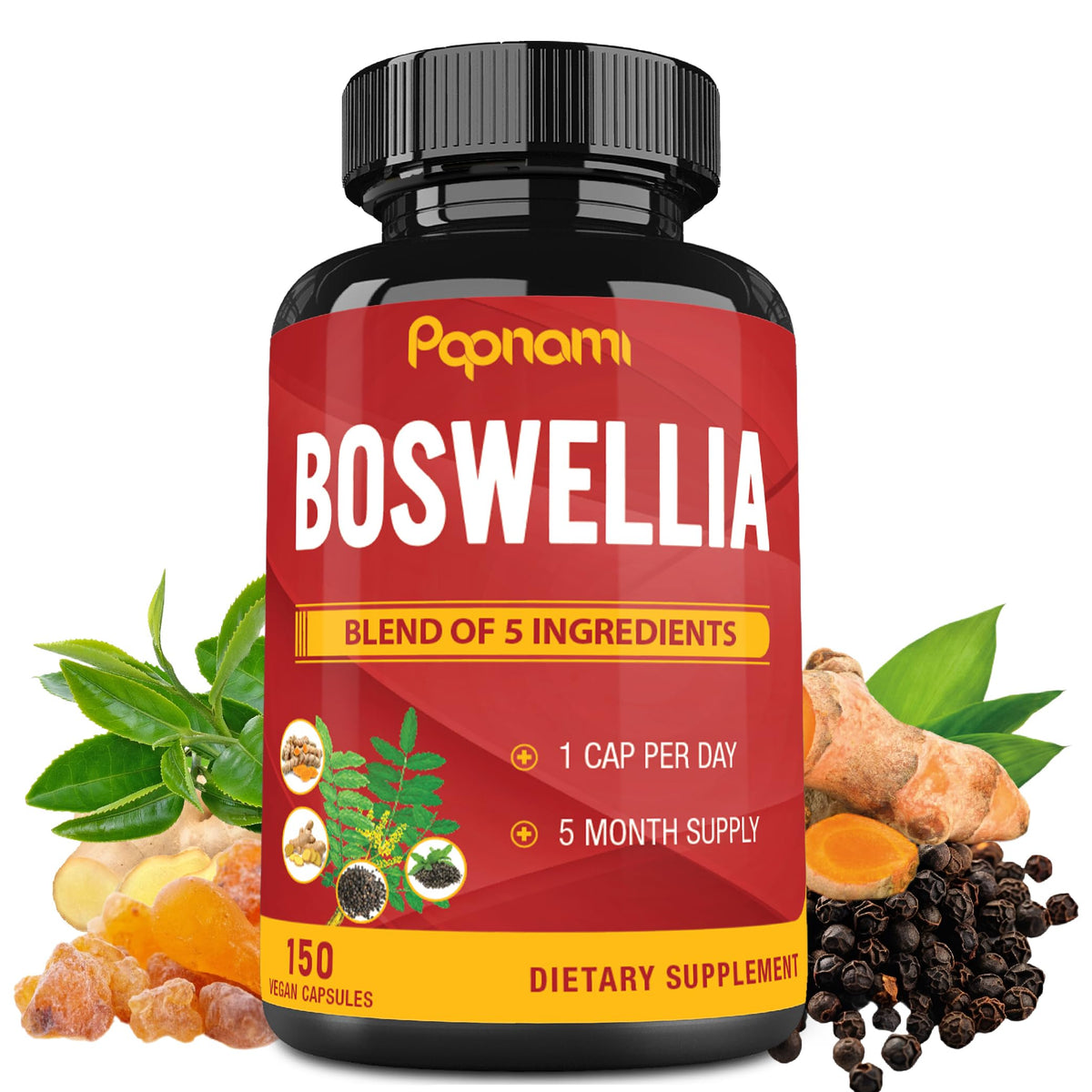 Papnami Boswellia Serrata Extract with Turmeric & Ginger - 150 Capsules