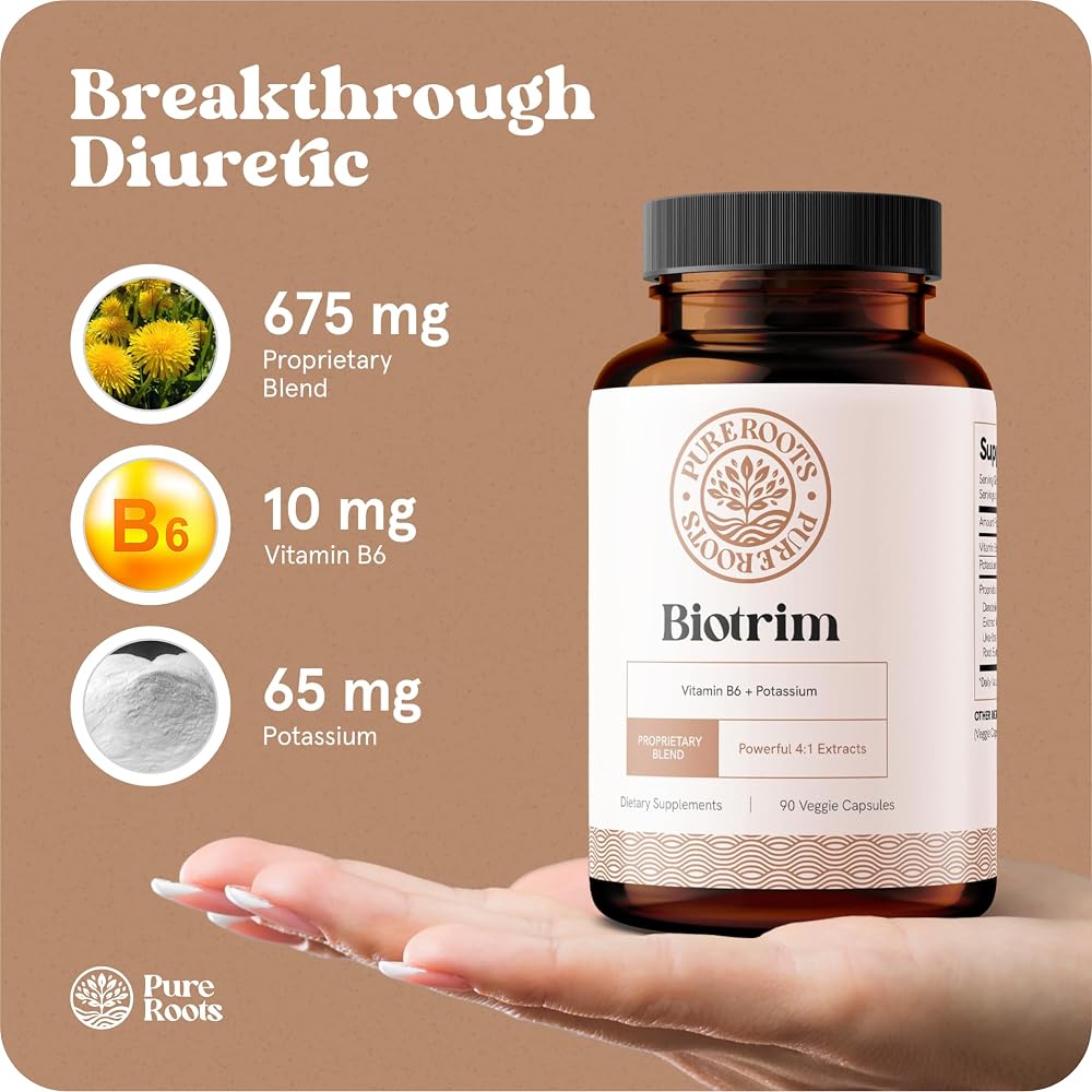 PureRoots Biotrim Natural Diuretic Capsules for Water Retention - 90 Capsules - image 2