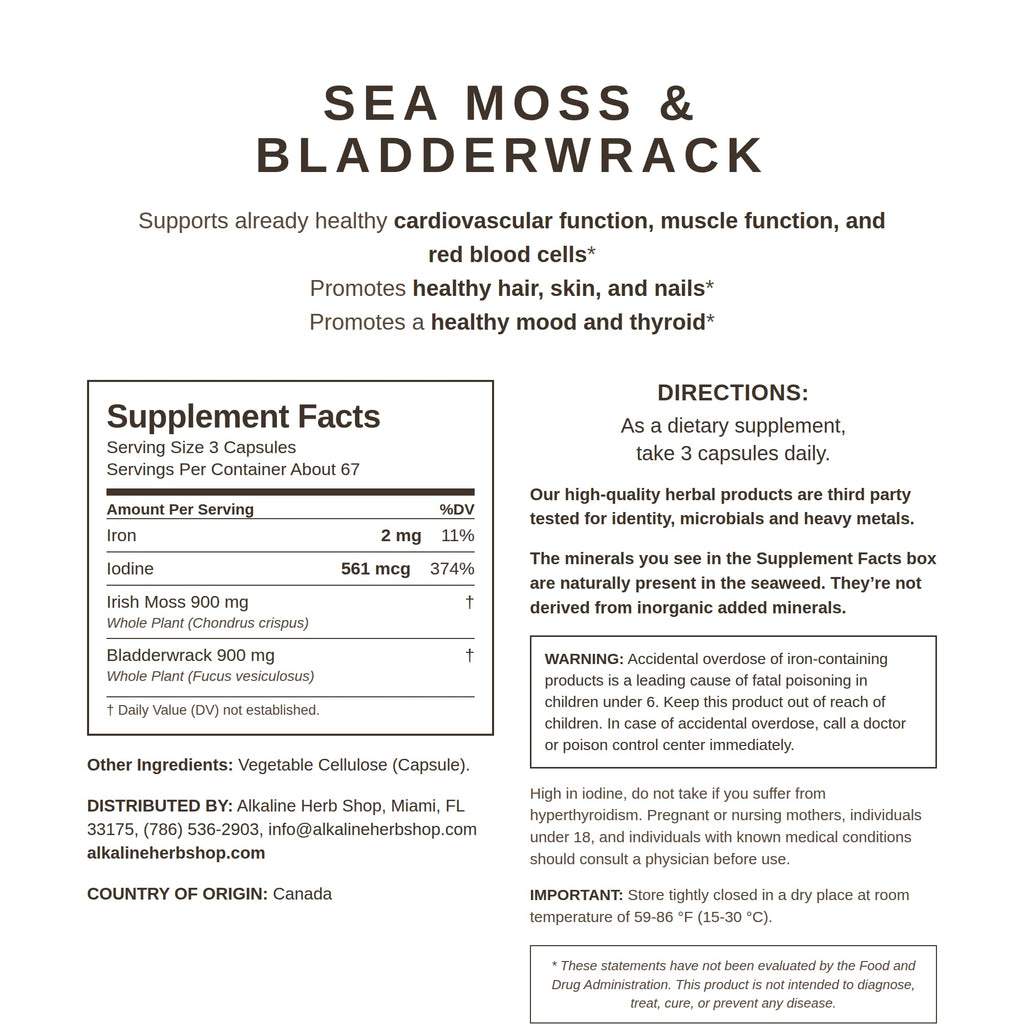 Alkaline Herb Sea Moss & Bladderwrack 900 mg - 200 Capsules - image 7