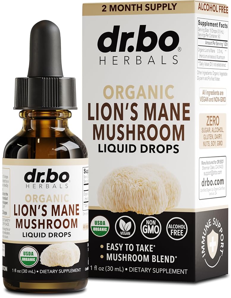 DR. BO Lion's Mane Mushroom Liquid Drops for Focus - 1 Fl Oz