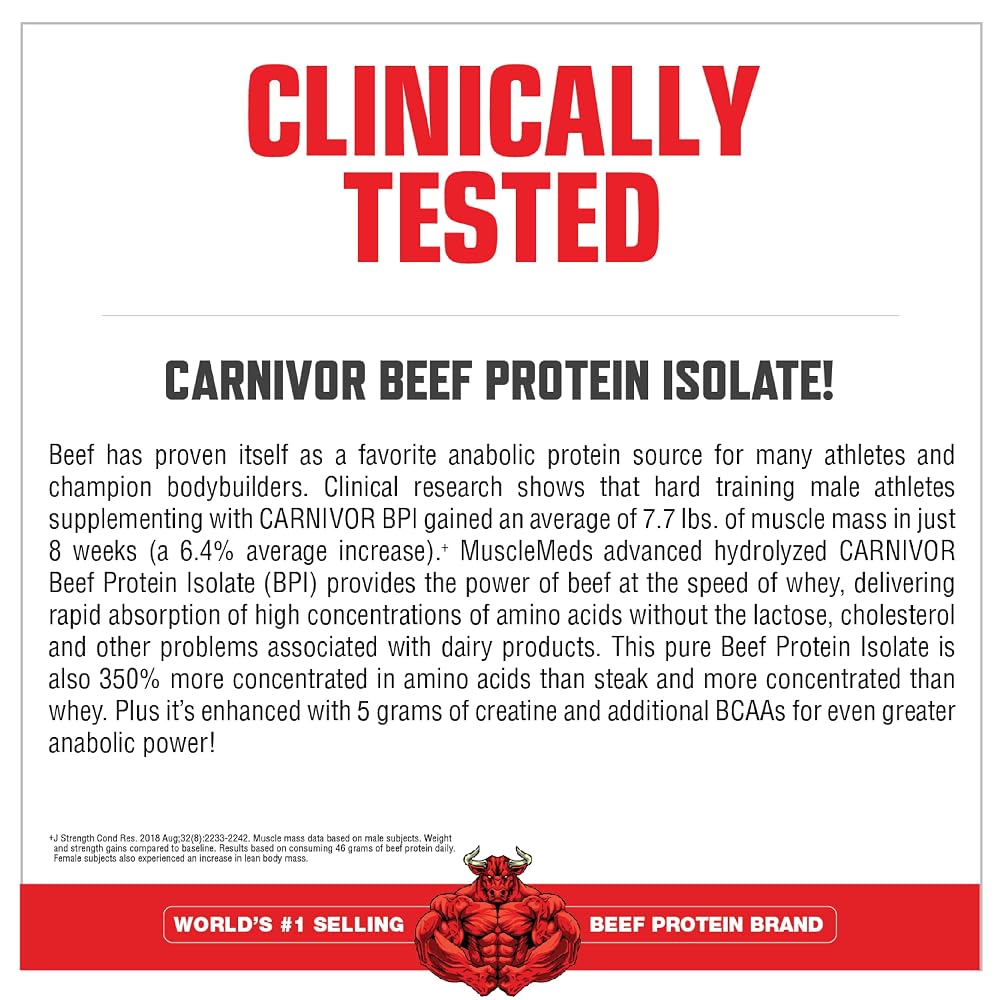 MuscleMeds Carnivor Mass Anabolic Beef Protein Gainer Vanilla - 15 Pounds - image 5