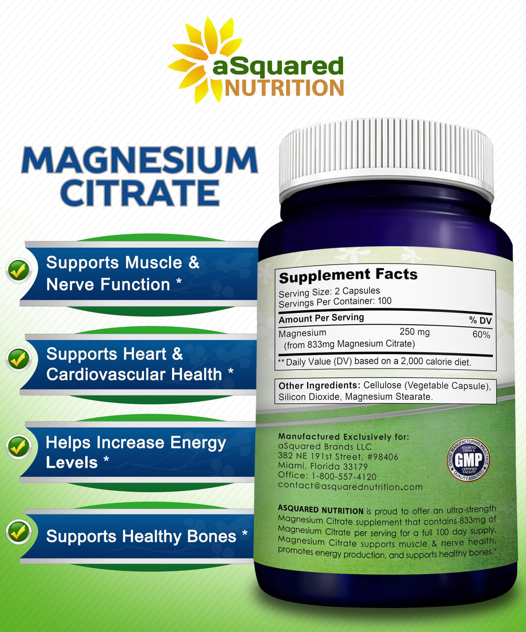 aSquared Nutrition Magnesium Citrate 833mg - 200 Capsules - image 6