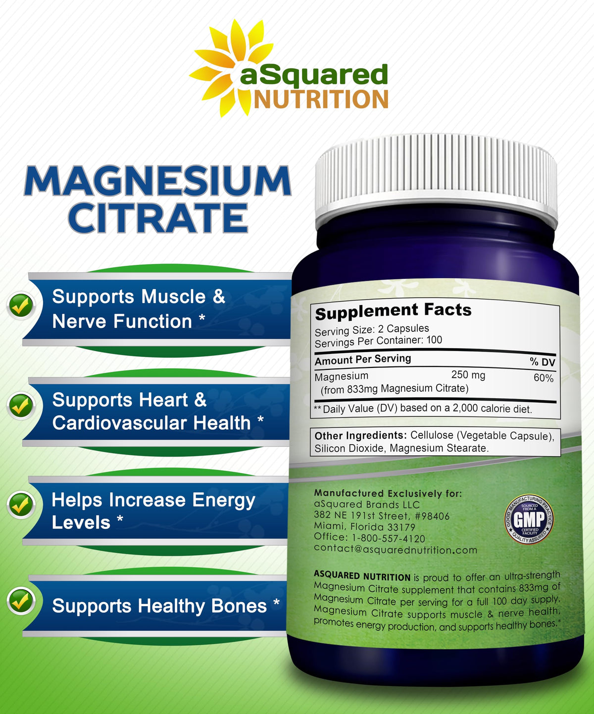aSquared Nutrition Magnesium Citrate 833mg - 200 Capsules - image 6