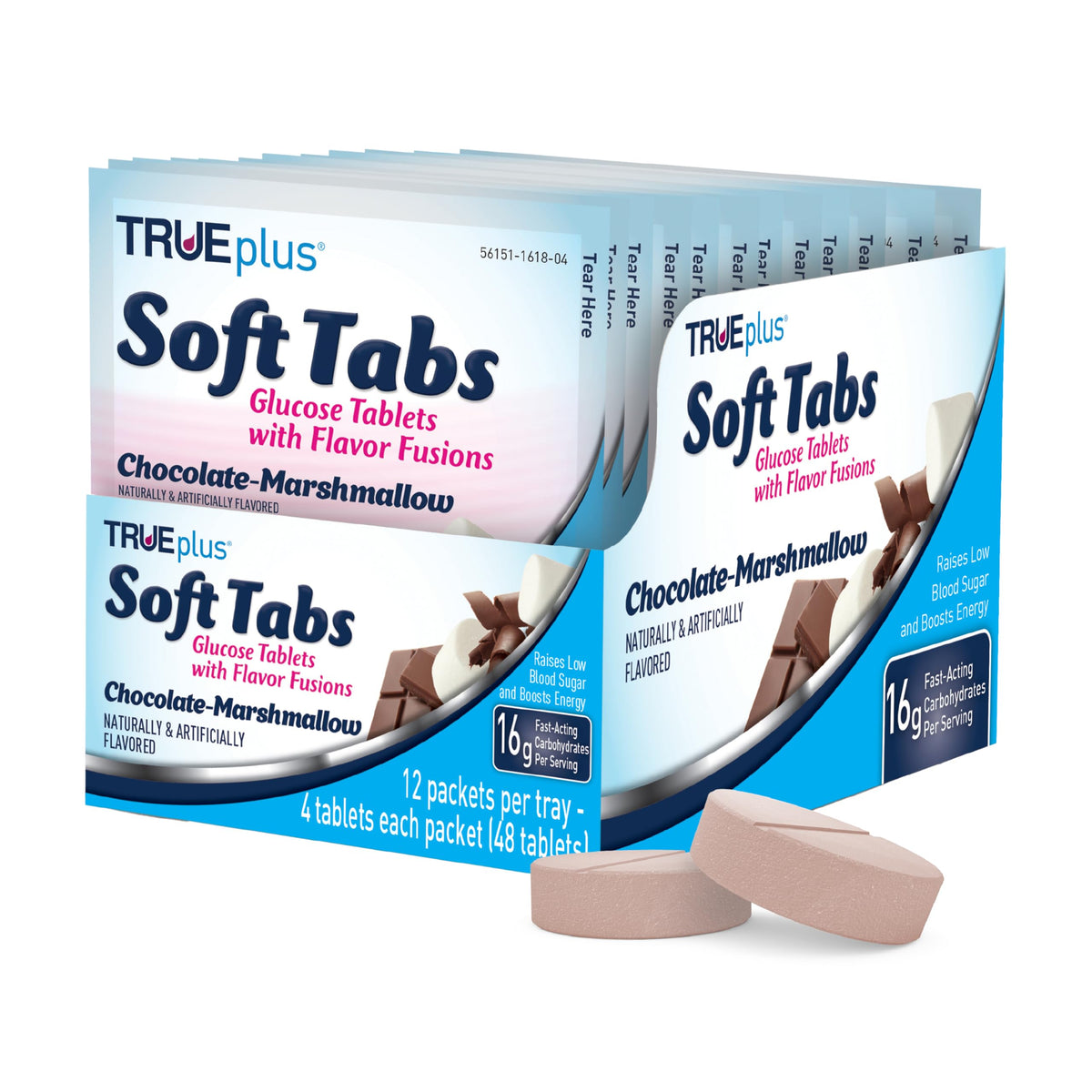 TRUEplus Glucose Tablets for Diabetics - 12 Packs - 48 tabs